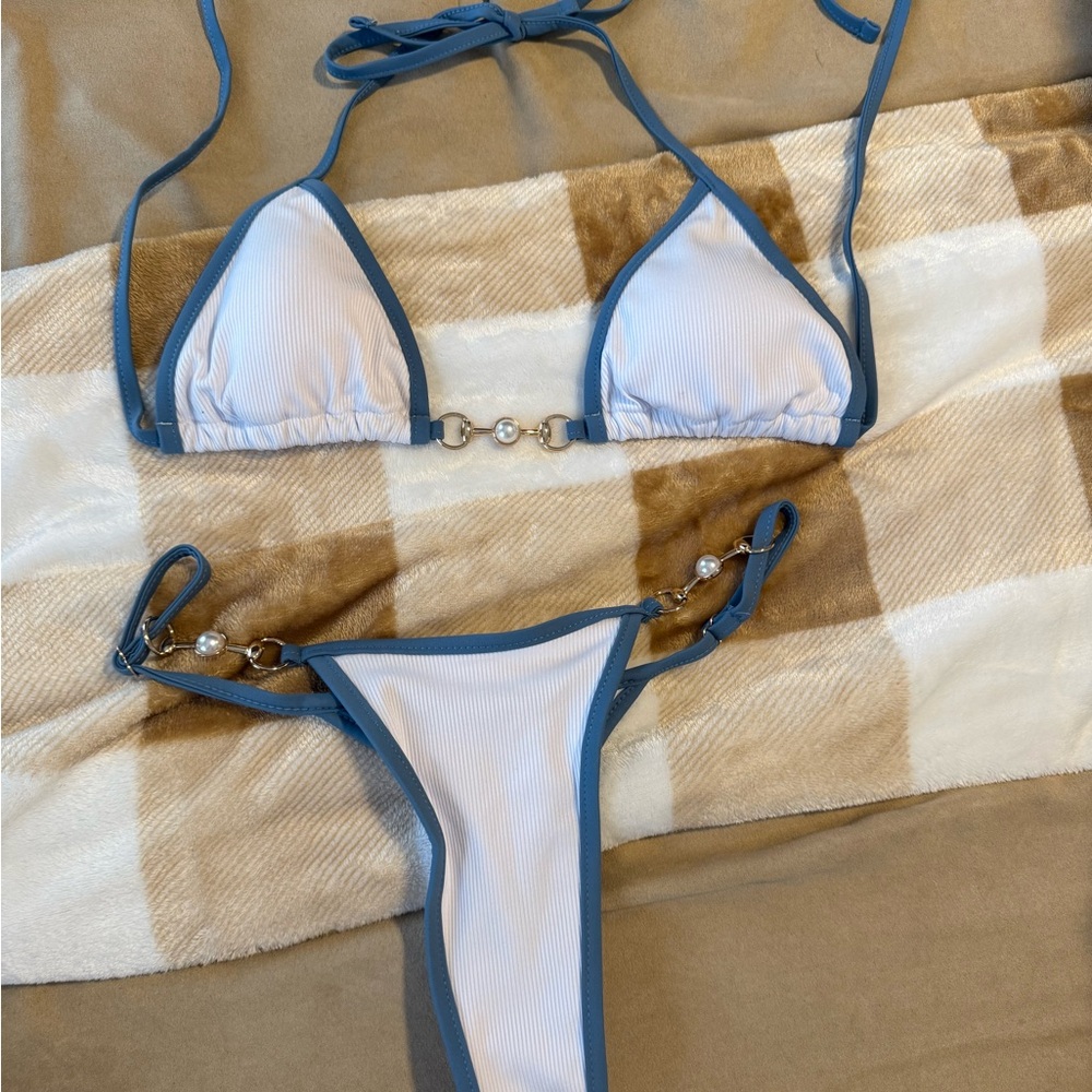 Blue and White Bikini Set